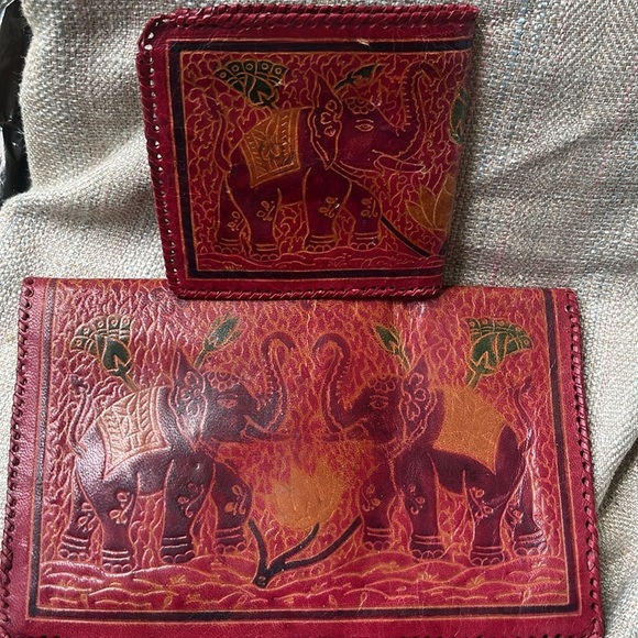 Elephant Print Leather Clutch And Wallet, Matching, Vintage 1990s - Picture 6 of 7